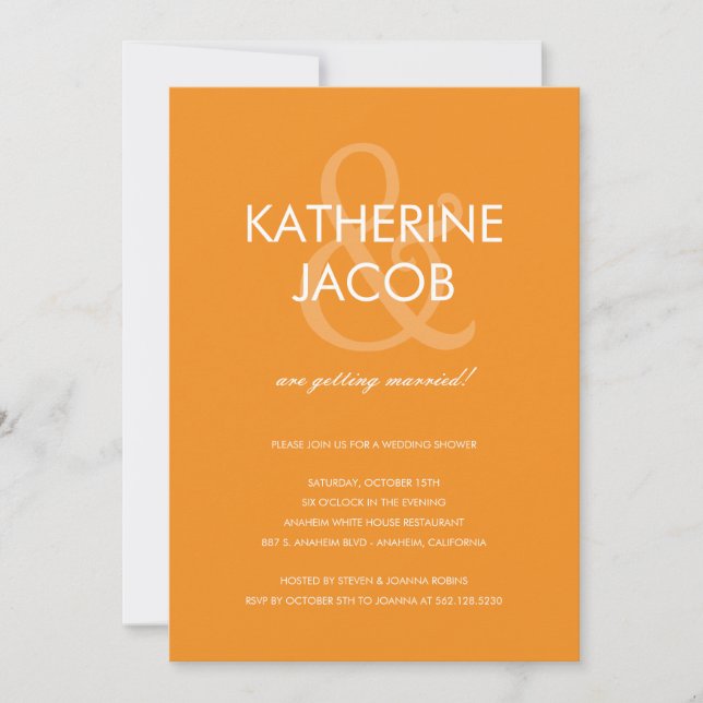 Modern Ampersand Wedding Shower Invites Orange (Front)
