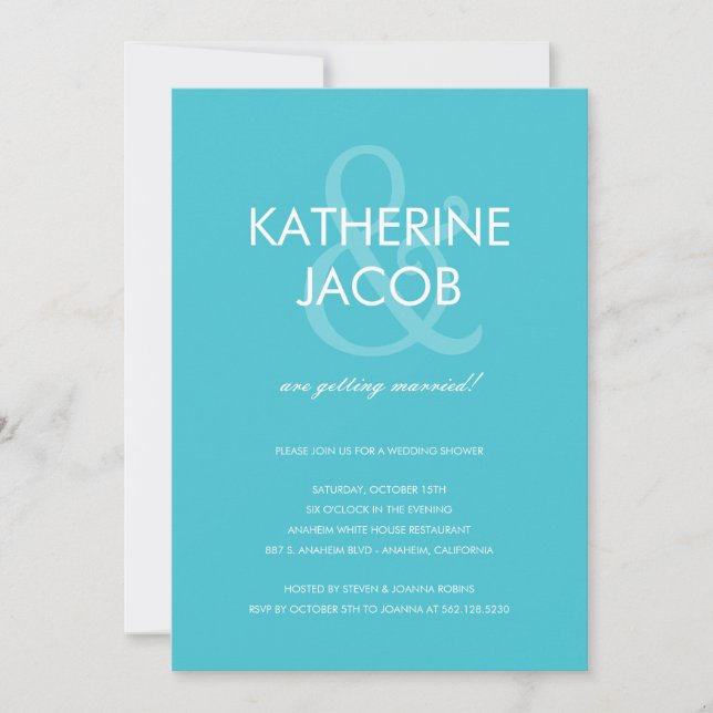 Modern Ampersand Wedding Shower Invites Turquoise (Front)