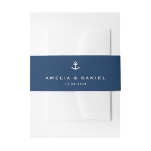 Modern Anchor Navy Blue Nautical Wedding Invitation Belly Band