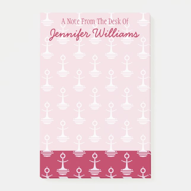 Modern Anchors Pattern | Add Your Name Post-it Notes (Front)