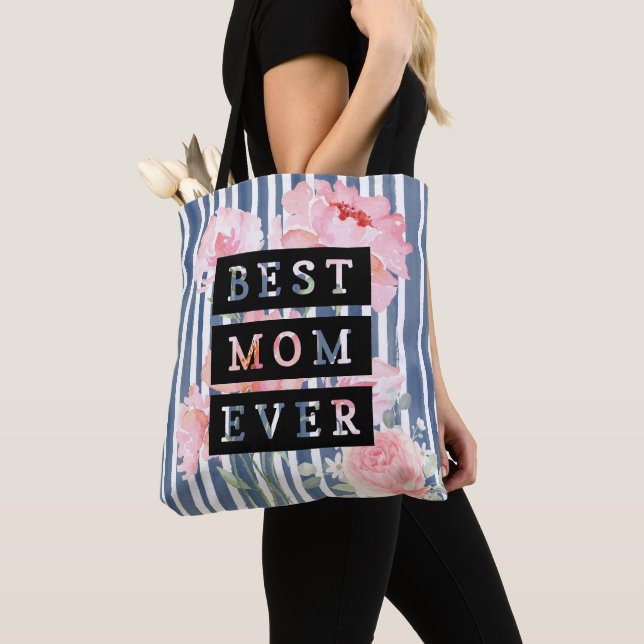 Modern and adorable Best mum ever l Stripes Tote Bag (Close Up)
