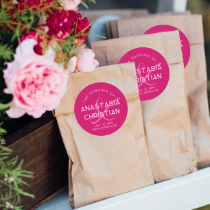 Modern and Bold Magenta Wedding Classic Round Sticker