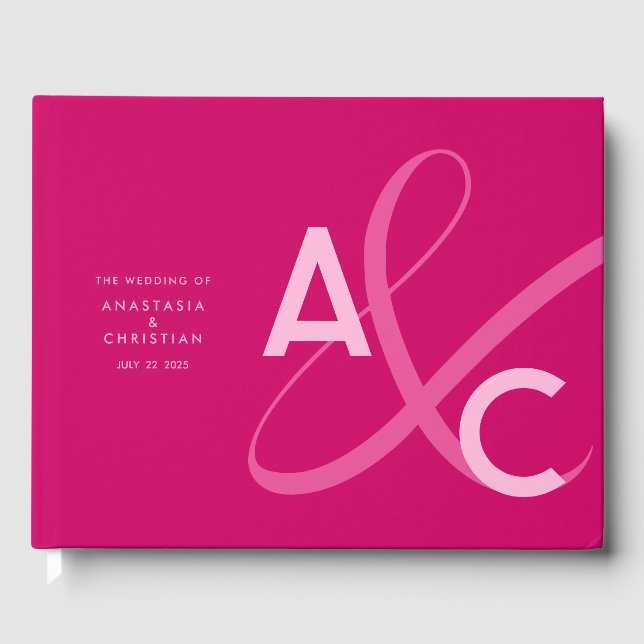 Modern and Bold Magenta Wedding Guest Book (Front)