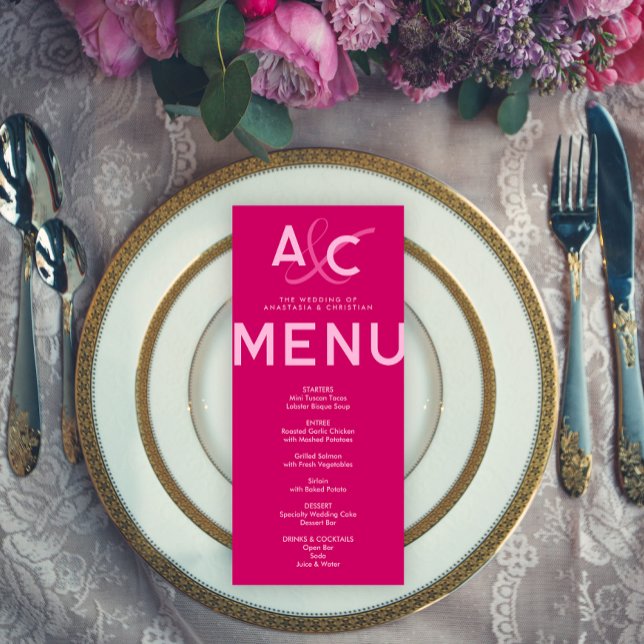 Modern and Bold Magenta Wedding Menu Card (Creator Uploaded)