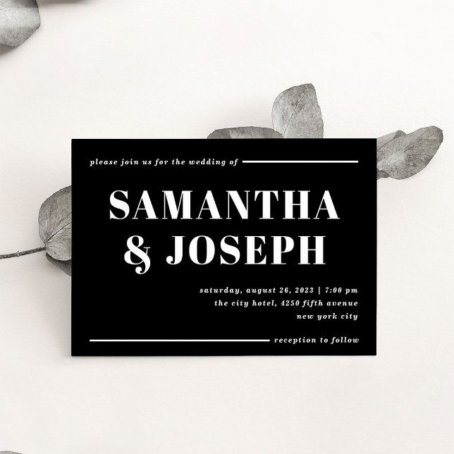 Modern and Bold Typography | Minimalist Wedding Invitation (A bold, modern wedding invitation in dark black with contrasting white typography)