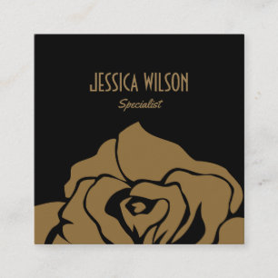 Modern and chic black golden flower square business card