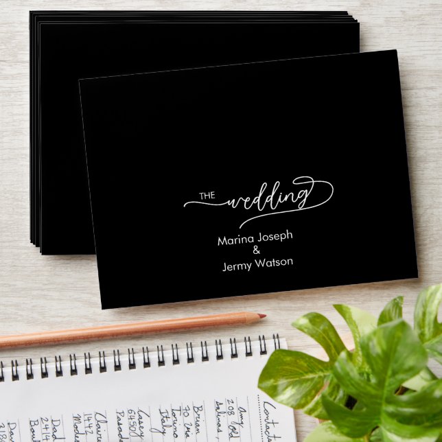 Modern and Chic Black Scripted Wedding Envelope (Stacked)