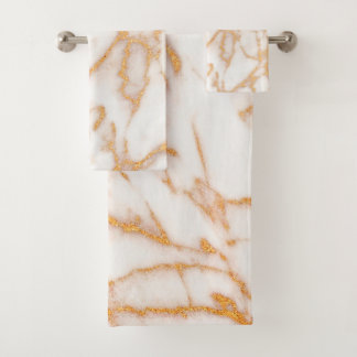 Modern and chic white marble faux gold glitter  bath towel set
