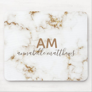 Modern and chic white marble gold glitter mouse pad