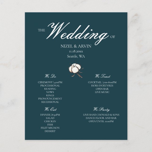 Modern and Classy Cotton Green Wedding Program (Front)