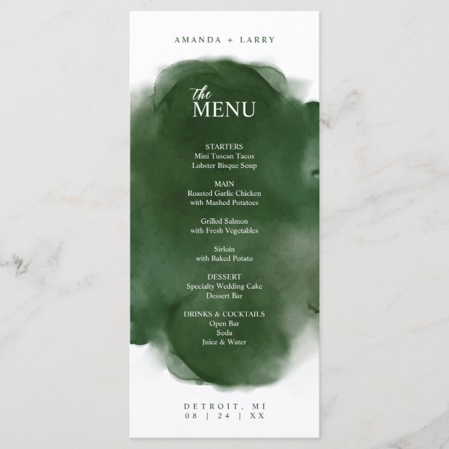 Modern and Clean Green Watercolor Menu Card (Front)