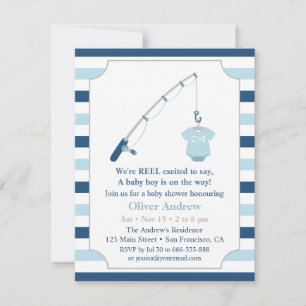 Modern and Cute Fishing Themed Baby Shower Custom Invitation