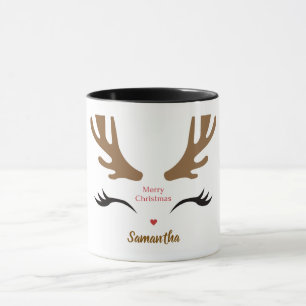 Modern and Cute Merry Christmas Reindeer Face Mug