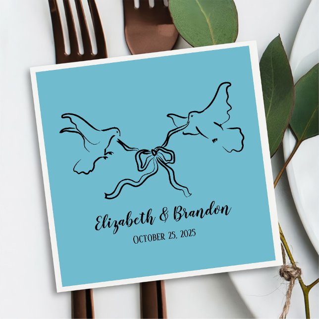 Modern and Elegant Bird with Ribbon Wedding Napkin (Creator Uploaded)