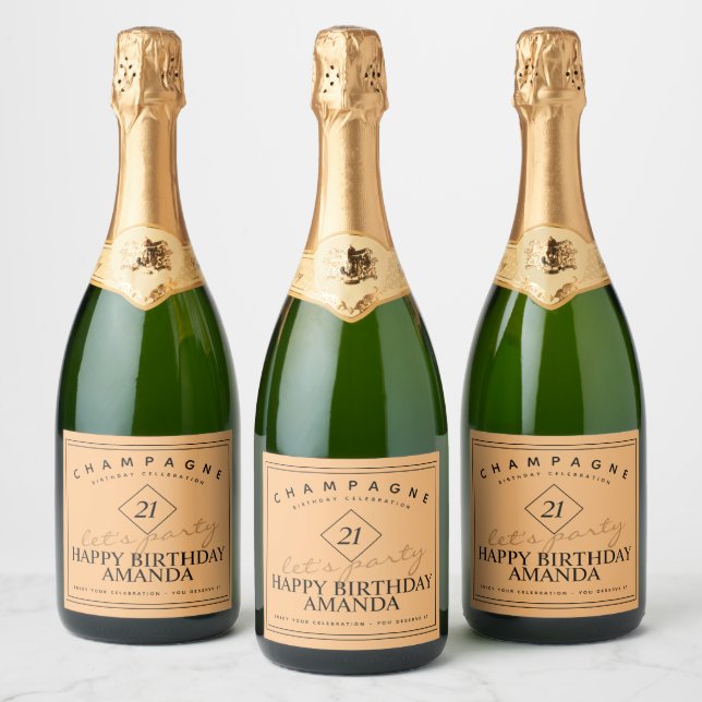 Modern and Elegant Birthday Sparkling Wine Label (Bottles)