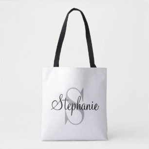 Modern and Elegant Black Personalised Monogram Tote Bag