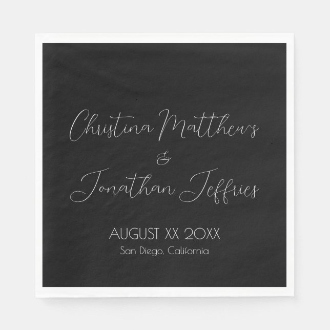 Modern and Elegant Black Wedding Napkin (Front)