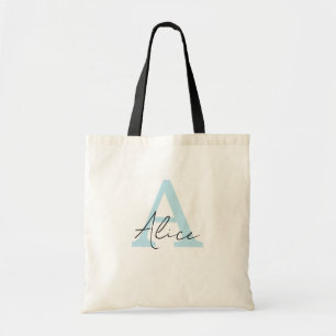 Modern and Elegant Blue Personalised Monogram Tote Bag