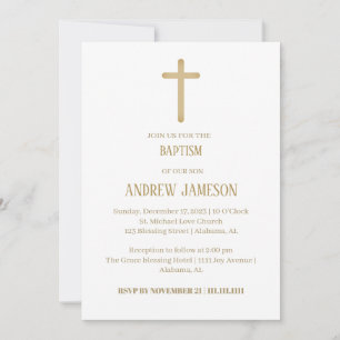 Modern and Elegant Christian Gold Cross   Baptism Invitation