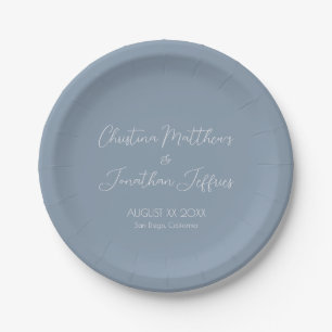Modern and Elegant Dusty Blue Wedding Paper Plate