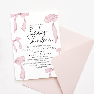 Modern and Elegant Dusty Pink Bow Baby Shower  Invitation