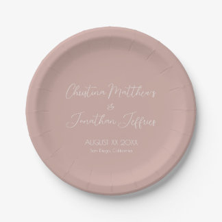 Modern and Elegant Dusty Pink Wedding Paper Plate
