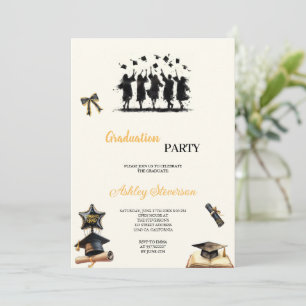 MODERN AND ELEGANT GOLD AND BLACK GRADUATION PARTY INVITATION