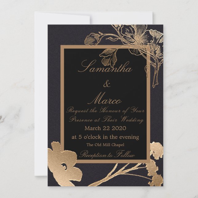 Modern and Elegant Metallic Flowers Wedding Invitation (Front)