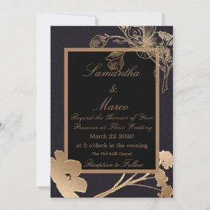 Modern and Elegant Metallic Flowers Wedding Invitation