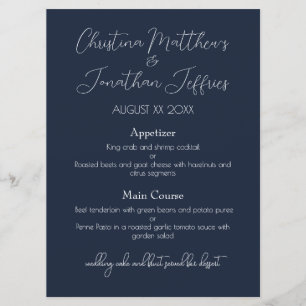 Modern and Elegant Navy Blue Wedding Menu