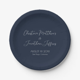 Modern and Elegant Navy Blue Wedding Paper Plate
