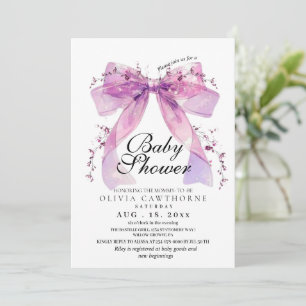 Modern and elegant Pink Bow Baby Shower Invitation