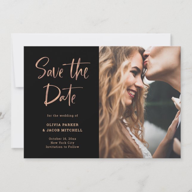 Modern and Elegant Rose Gold and Black | Photo Save The Date (Front)