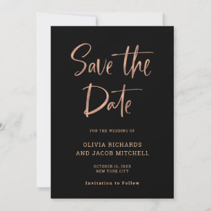 Modern and Elegant   Rose Gold and Black Wedding Save The Date