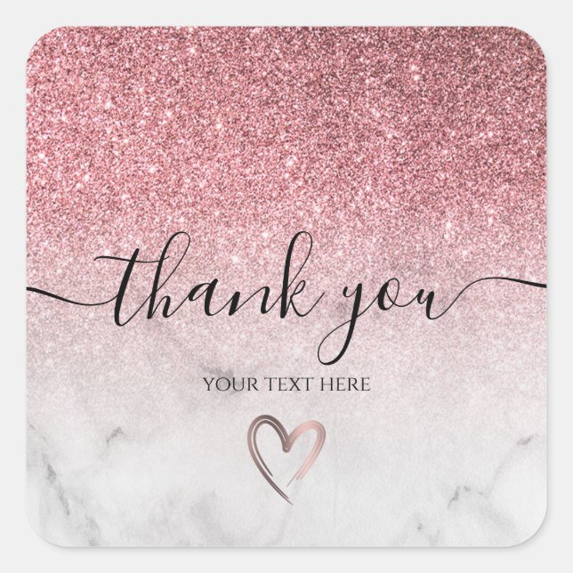 modern and elegant rose gold glitter marble  square sticker (Front)