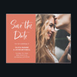 Modern and Elegant Terracotta Photo Save the Date Announcement Postcard<br><div class="desc">This ultra modern, on-trend photo save the date postcard features a mix of trendy white handwritten script typography and slab serif text on a terracotta coloured background. An elegant and simple announcement for your upcoming wedding! You can add one photo to the front, and then another full-bleed photo on the...</div>