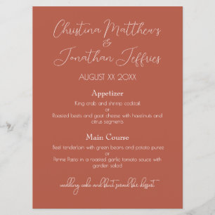 Modern and Elegant Terracotta Wedding Dinner Menu