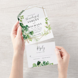 Modern and elegant tropical frame all in one invitation