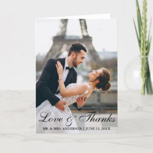 Modern and Elegant Wedding Photo Love and Thanks F Thank You Card
