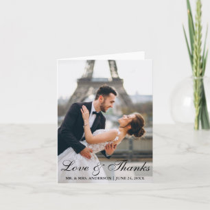 Modern and Elegant Wedding Photo Love and Thanks N Thank You Card