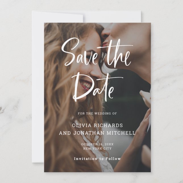 Modern and Elegant White | Custom Photo Wedding Save The Date (Front)