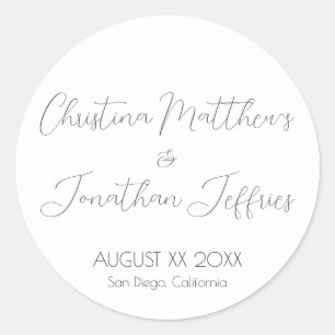 Modern and Elegant White Wedding Classic Round Sticker