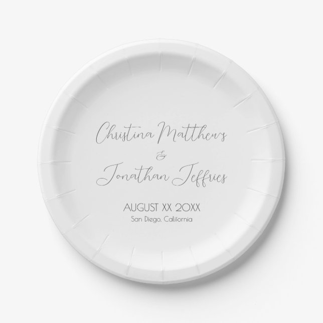 Modern and Elegant White Wedding Paper Plate (Front)