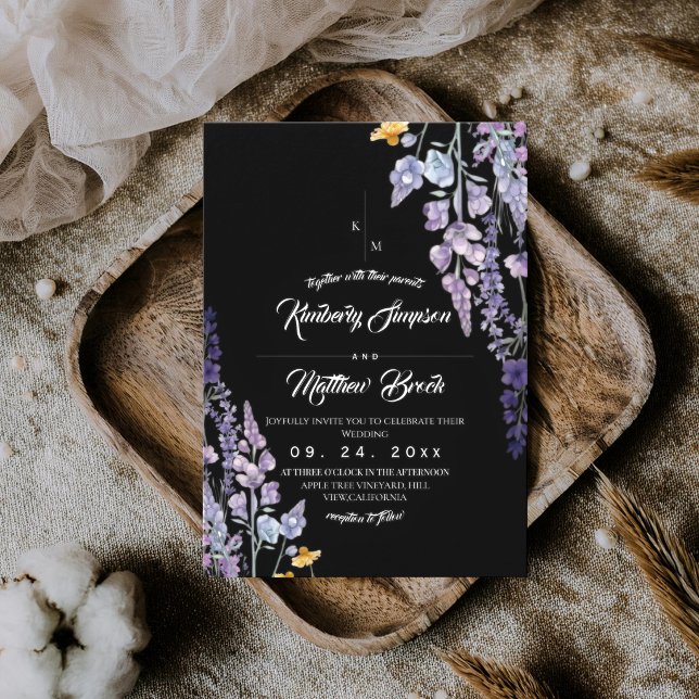 Modern and Elegant Wildflower Black Rustic Wedding Invitation (Creator Uploaded)