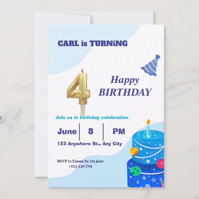 modern and eligant Blue Birthday Invitation (Front)