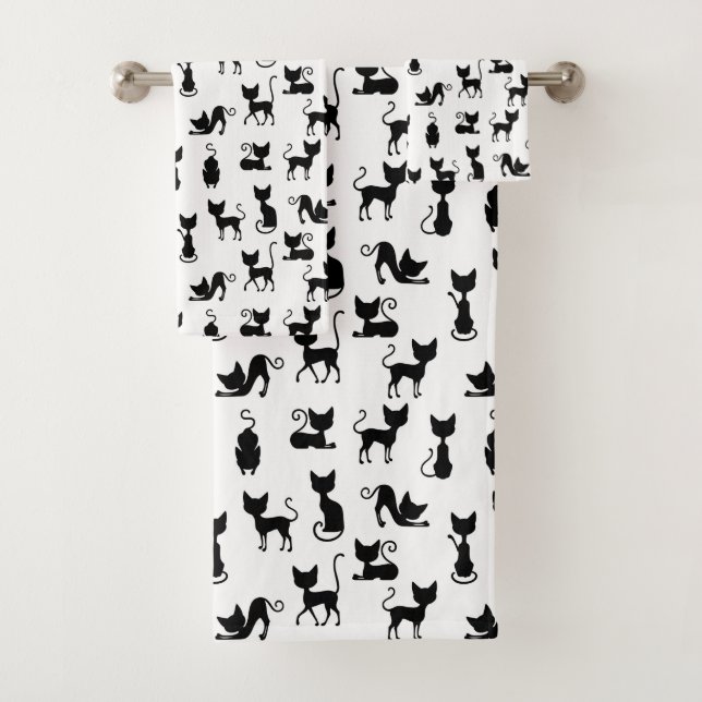 Modern and Fun Black Cat  Bath Towel Set (Insitu)