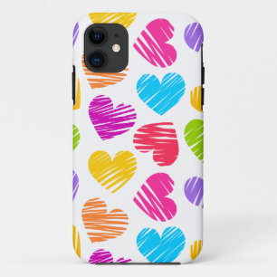 Modern and Girly Vibrant Doodled Hearts Pattern iPhone 11 Case