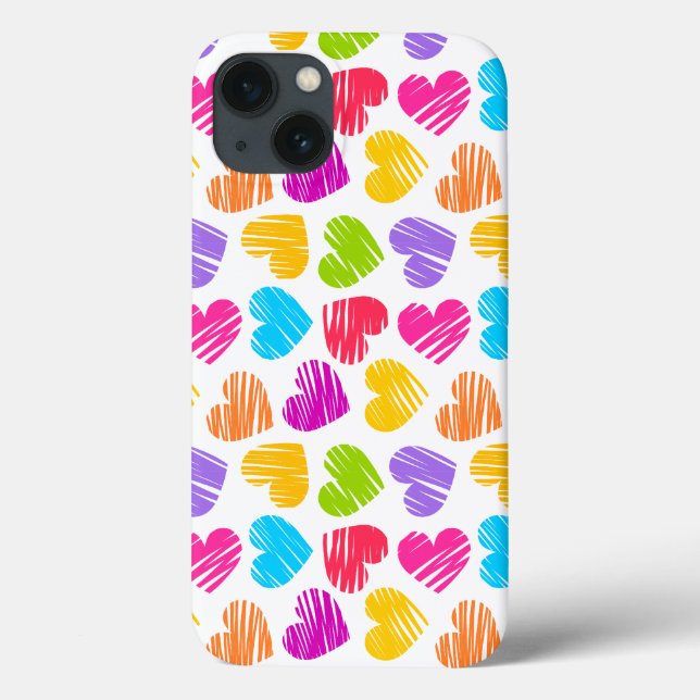 Modern and Girly Vibrant Doodled Hearts Pattern Case-Mate iPhone Case (Back)