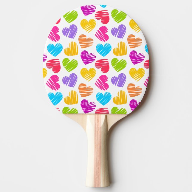 Modern and Girly Vibrant Doodled Hearts Pattern Ping Pong Paddle (Front)