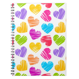 Modern and Girly Vibrant Doodled Hearts Pattern Spiral Notebook